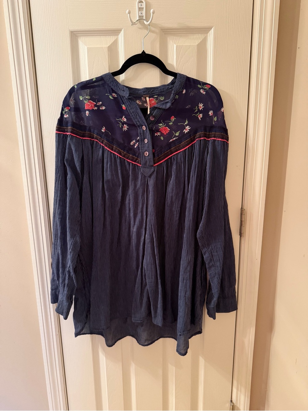Free People Hearts & Colors Oversized Navy Blouse